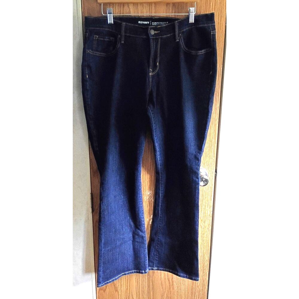 Old Navy Curvy Profile Blue Jeans Size 14P Short Dark Wash Bootcut Stretch Denim